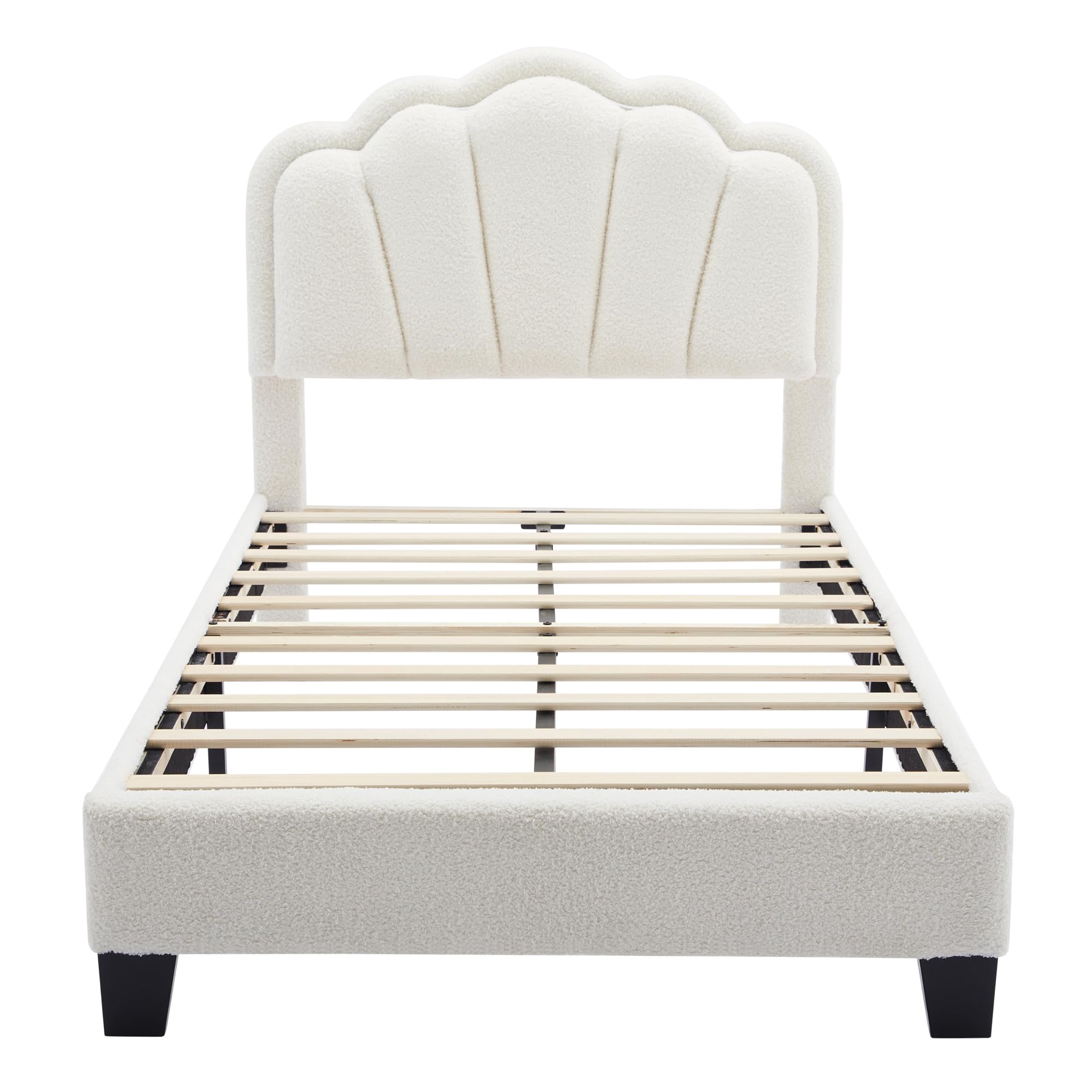 SOFTSEA Twin Size Upholstered Platform Bed with LED Lights & Storage Ottoman - 2 Piece White Bedroom Furniture Set for Modern Teens & Small Spaces | Perfect for Dorm Rooms, Studio Apartments & Guest Bedrooms