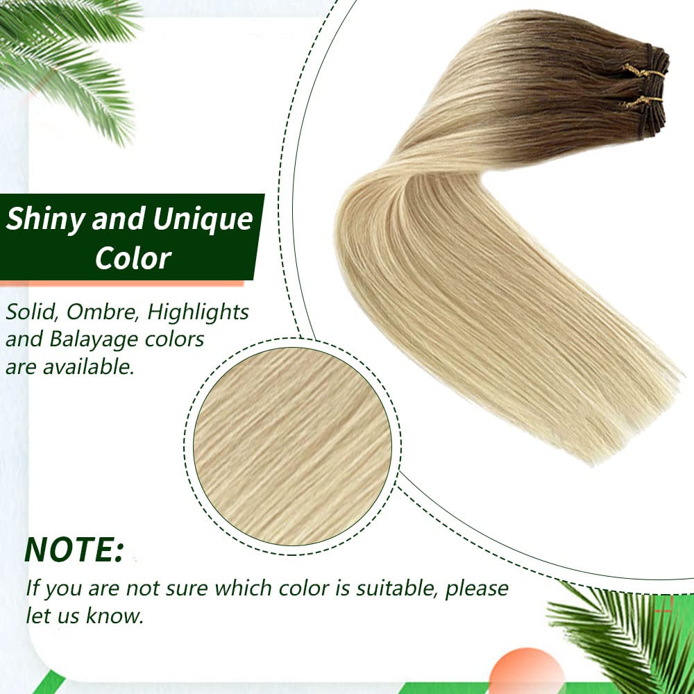 Ombre Sew in Hair Extensions 12inch 80g - Ash Brown to Platinum Blonde Highlights, 100% Real Human Remy Hair Weft Bundles for Natural Look | Perfect for Daily Wear, Parties & Special Occasions