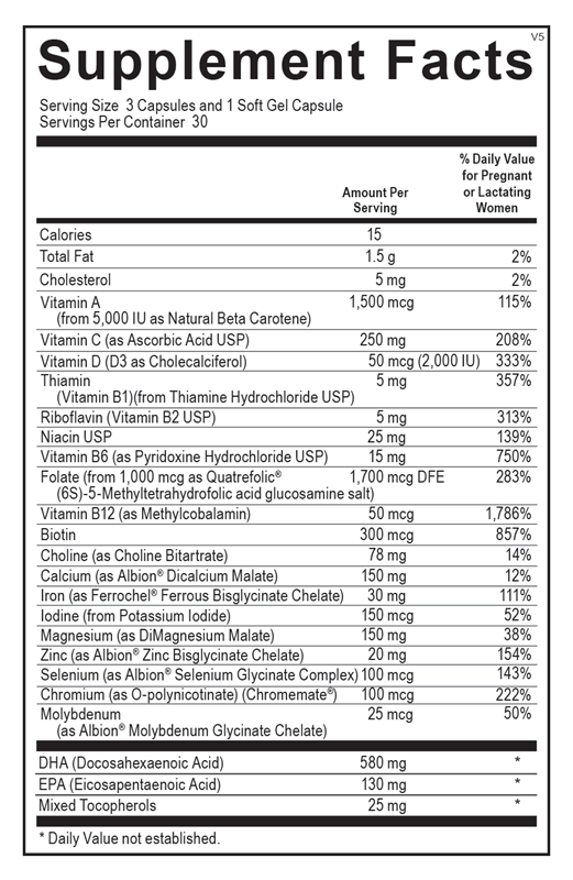 OrthoMolecular Products Prenatal Complete with DHA - Premium Prenatal Vitamins for Women, Essential Nutrients & Omega-3 for Pregnancy Support - Ideal for Expecting Moms & Healthy Baby Development