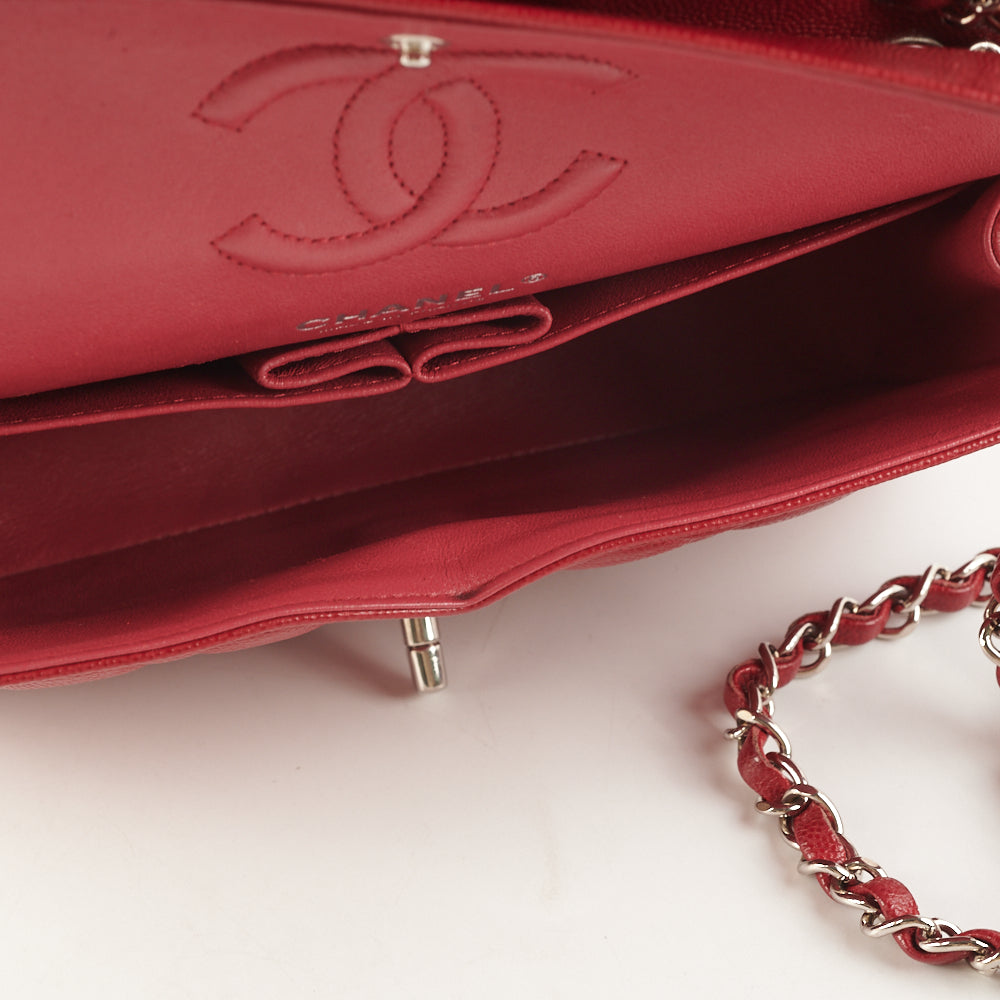 Chanel 18B Small Classic Flap Bag in Caviar Leather - Red Luxury Handbag for Women | Perfect for Evening Parties, Date Nights & Special Occasions
