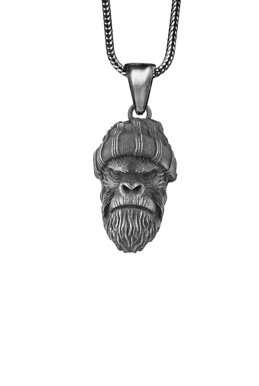 Sterling Silver Gangster Monkey Pendant Necklace for Men - Monkey King & Orangutan Design - Biker Jewelry Gift for Motorcycle Enthusiasts - Perfect for Casual Wear, Parties & Urban Fashion