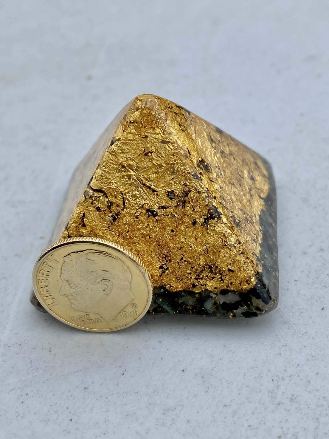 24k Gold Emerald Small Pyramid - Positive Orgone Energy Generator for Prosperity & Abundance | Feng Shui Decor, Meditation Gift, Spiritual Healing Tool for Home & Office