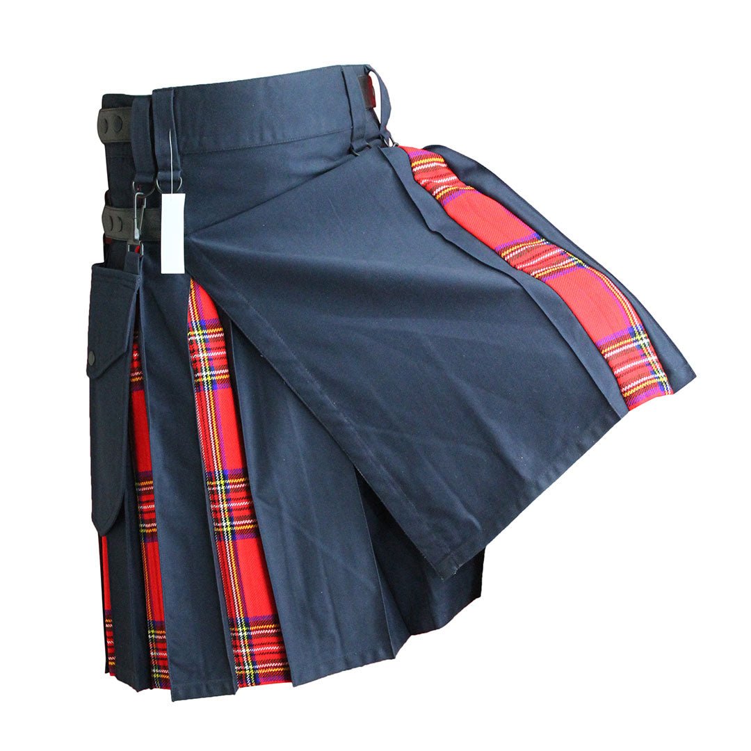 Premium Hybrid Kilt in Navy Blue with Classic Tartan Pattern - Perfect for Scottish Weddings, Highland Games & Cosplay Events