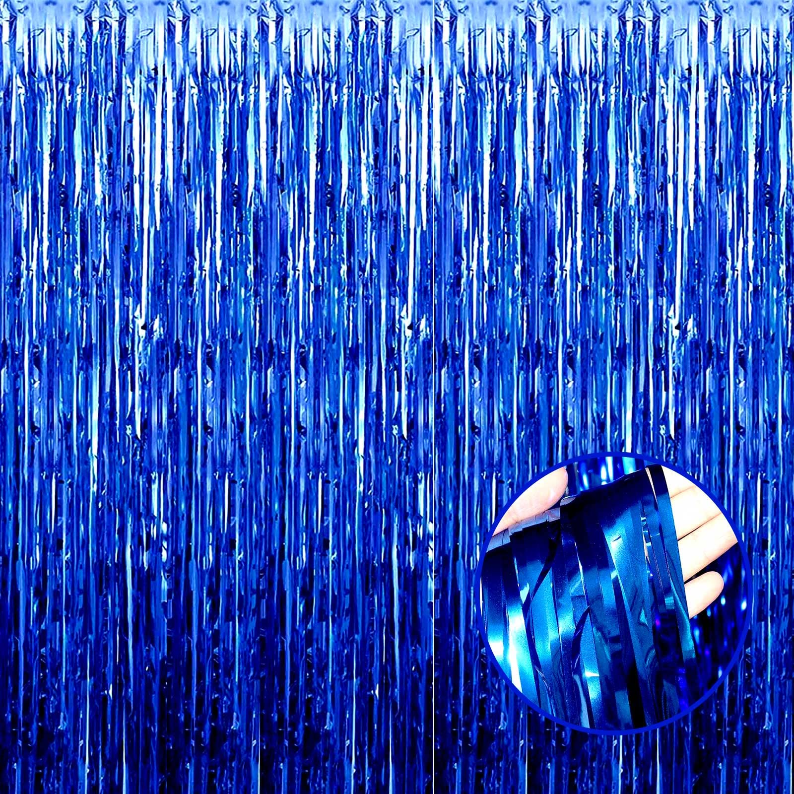 4 Pack Blue Foil Fringe Curtain Backdrop - 3.28Ft x 8.2Ft Metallic Tinsel Streamers for Under the Sea Party, Photo Booth Props, Birthday Decorations, Summer Ocean Theme Party Supplies - Perfect for Baby Showers, Gender Reveals & Mermaid Themed Events