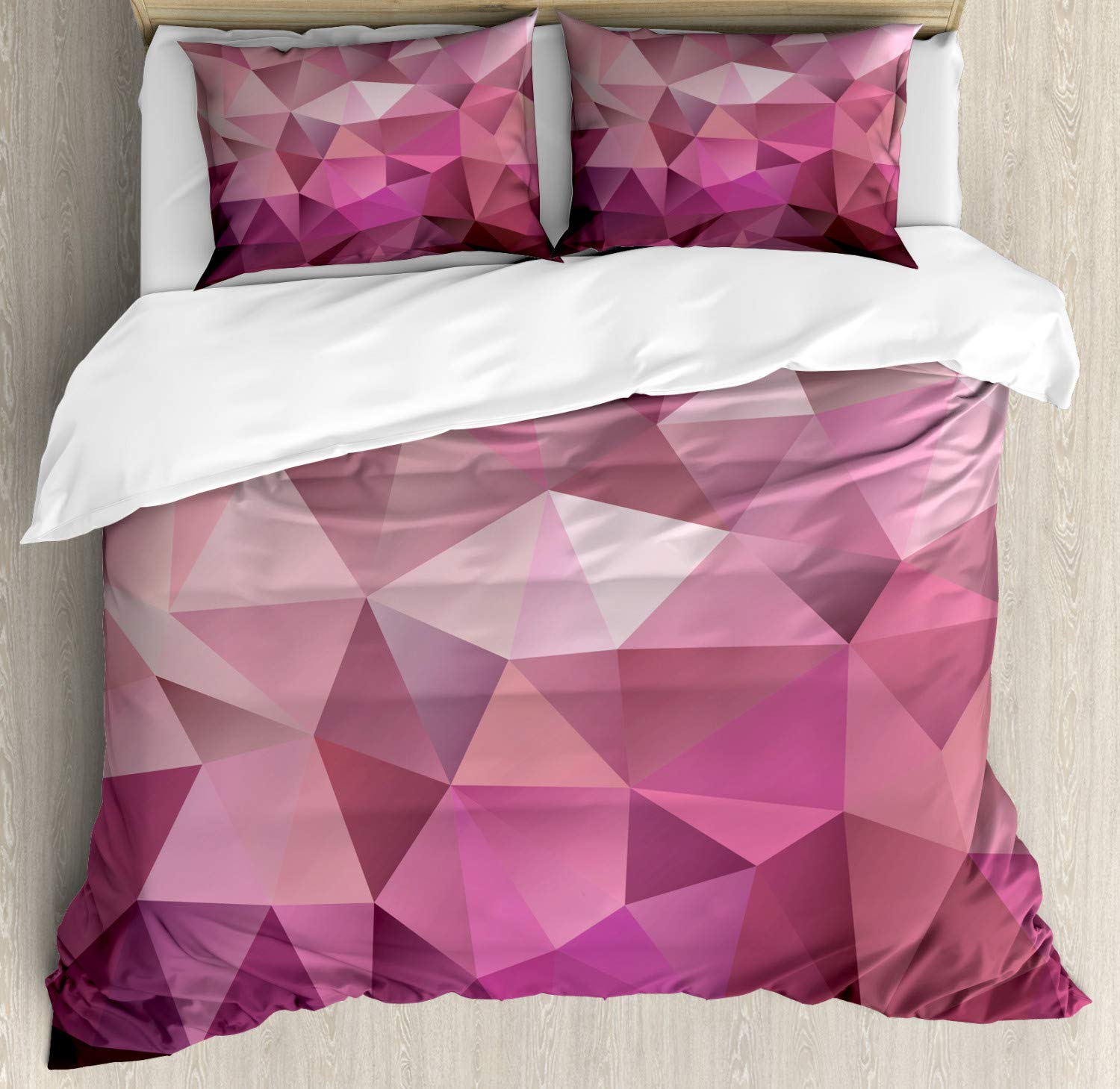 Ambesonne Abstract Duvet Cover Set - Modern Triangle Geometric Pattern Bedding | 3-Piece California King Set with 2 Pillow Shams in Rose Pink | Perfect for Contemporary Bedroom Decor, Guest Rooms & Luxury Hotel Style Makeovers