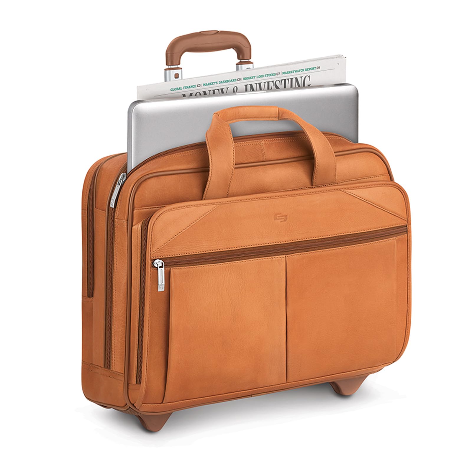 Solo Walker Genuine Leather Rolling Laptop Briefcase - Tan Brown Business Travel Carry-On with Wheels | Perfect for Business Trips, Commuting & Air Travel