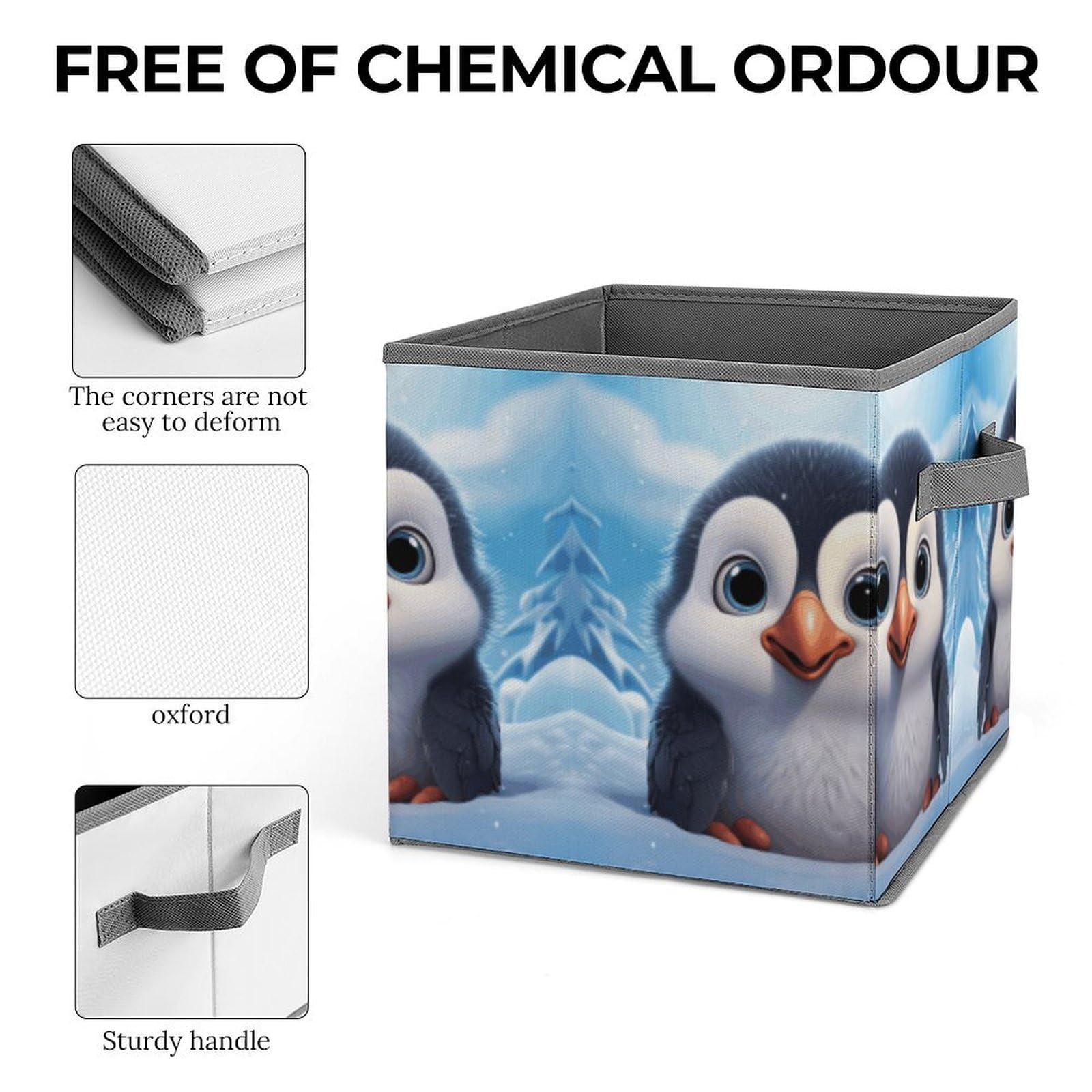 Cute Penguin Storage Bin - Large Collapsible Fabric Storage Box with Handles 10.6x10.6x10.6 Inches - Closet Organizer for Home, Office, Kids Room & Nursery (Perfect for Toys, Books & Clothes Storage)