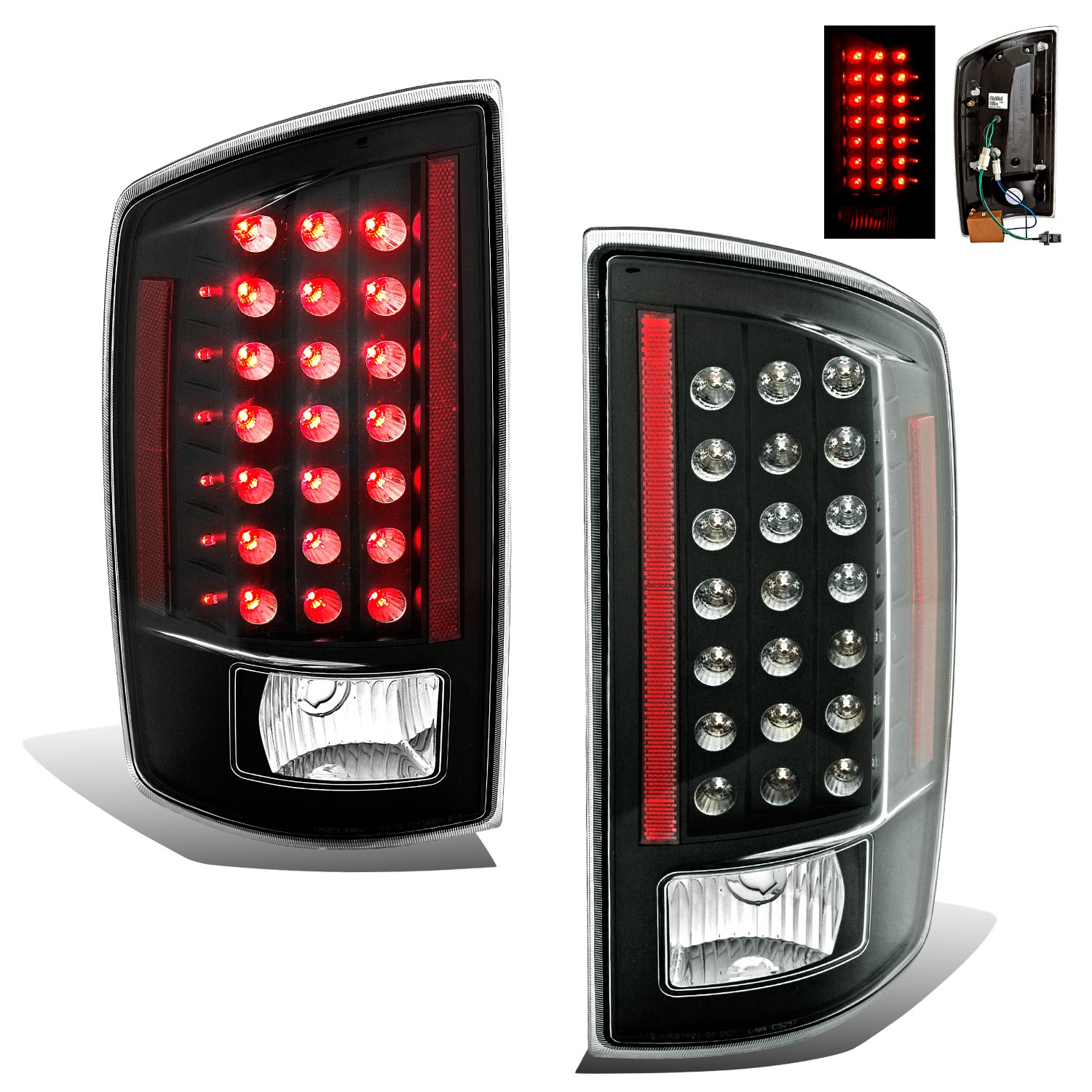 Black LED Tail Lights Assembly Set for Dodge Ram - Left & Right Pair Replacement - Enhance Nighttime Safety & Style for Trucks & Off-Road Adventures