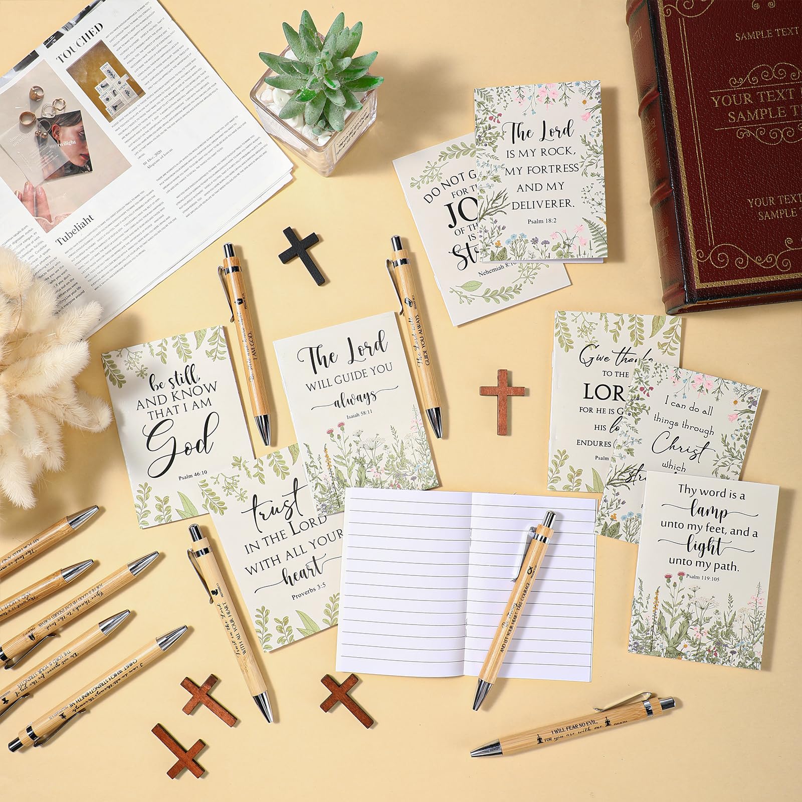 60 Pcs Christian Easter Gifts Bulk - Inspirational Bible Verse Notebook & Prayer Journal Set with Pen - Religious Gifts for Women, Church Teachers, Nurses - Perfect for Mother's Day, Sunday School & Bible Study (Beige)