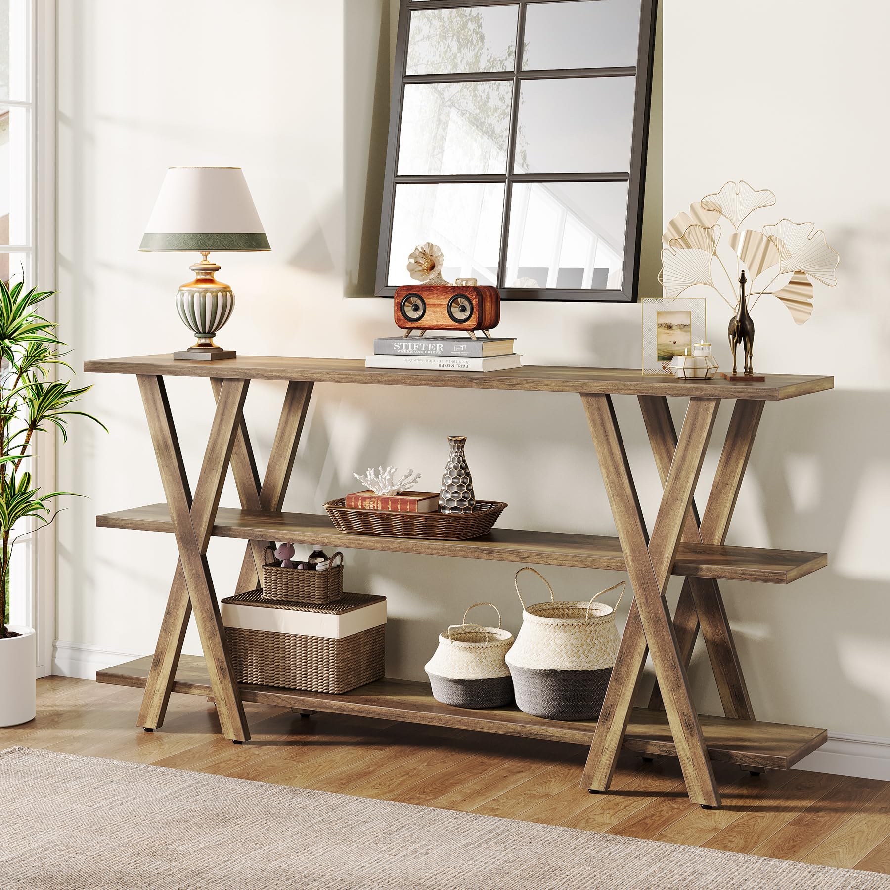 Tribesigns 70-Inch Wooden Console Table with 3-Tier Storage Shelves - Rustic Brown Farmhouse Sofa Table for Entryway, Living Room, Foyer & Hallway - Perfect for Home Decor, Storage & Displaying Decorations