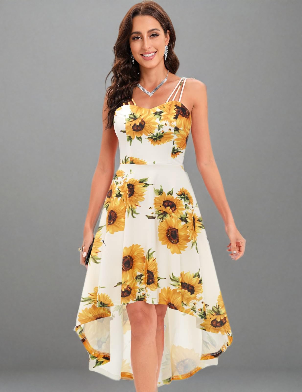 DRESSTELLS Women's Hi-Low Spaghetti Strap Summer Dress - Flowy Flare Cocktail & Wedding Guest Dress for Bridesmaids, Beach Parties & Evening Events