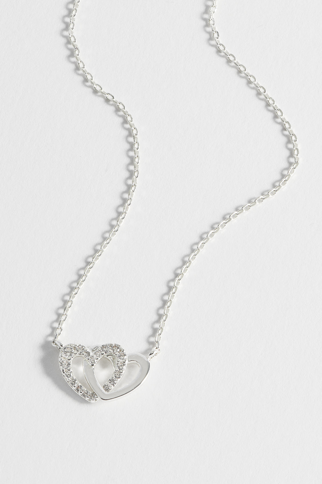 Interlocking Heart CZ Necklace for Women - 925 Sterling Silver Cubic Zirconia Pendant with 18