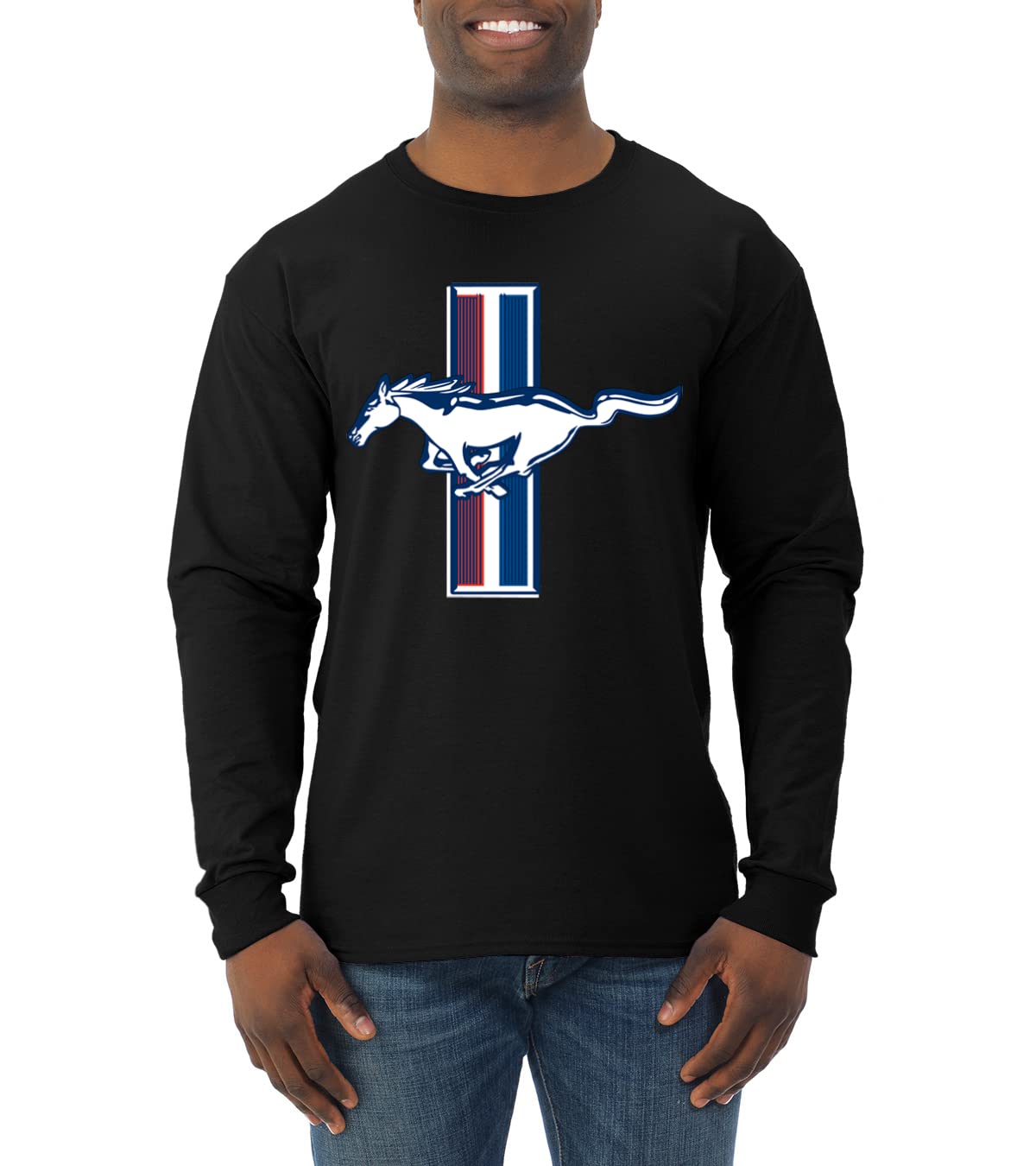 Vintage Ford Mustang Retro USA Logo Classic Bar Cars & Trucks Men's Long Sleeve T-Shirt - Perfect for Car Enthusiasts, Casual Wear & Automotive Events