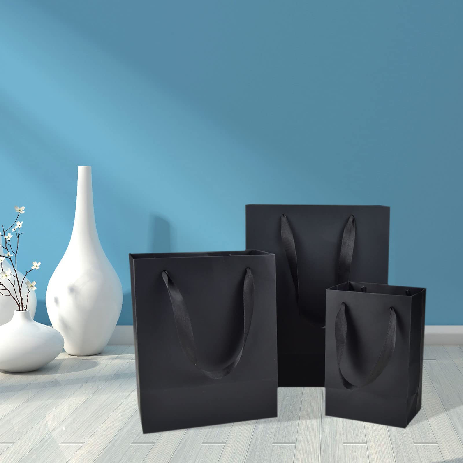 HUAPRINT 30 Pack Matte Black Paper Gift Bags with Handles - 10