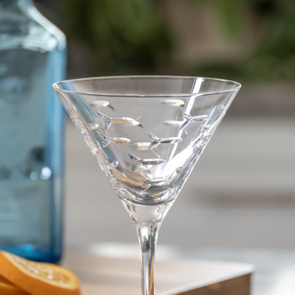 School of Fish 10oz Martini Cocktail Glass Set of 2 - Elegant Barware for Home Entertaining & Party Decor