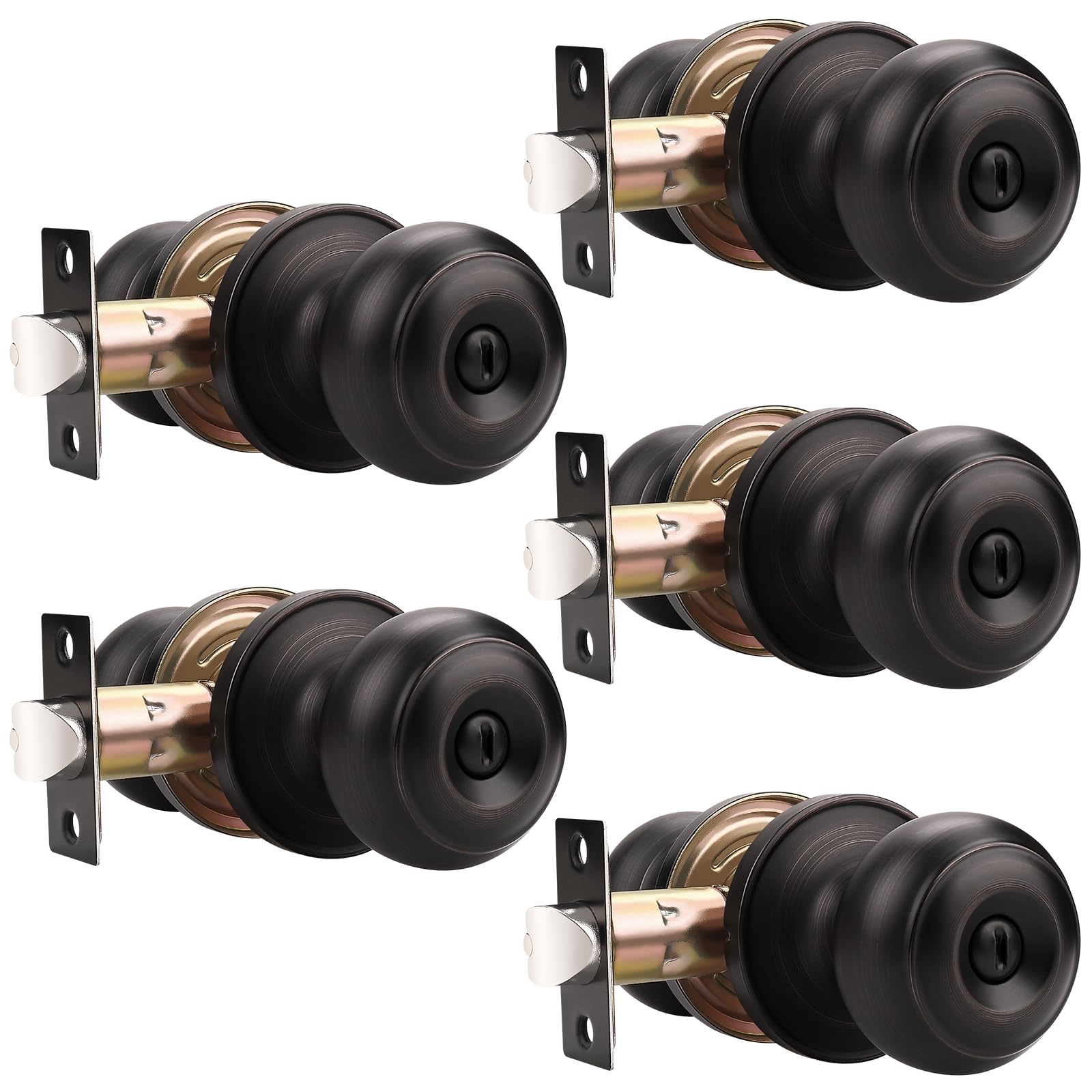Probrico 5-Pack Oil Rubbed Bronze Keyless Privacy Doorknob Lockset - Secure Interior Bathroom & Bedroom Door Locks for Home Privacy
