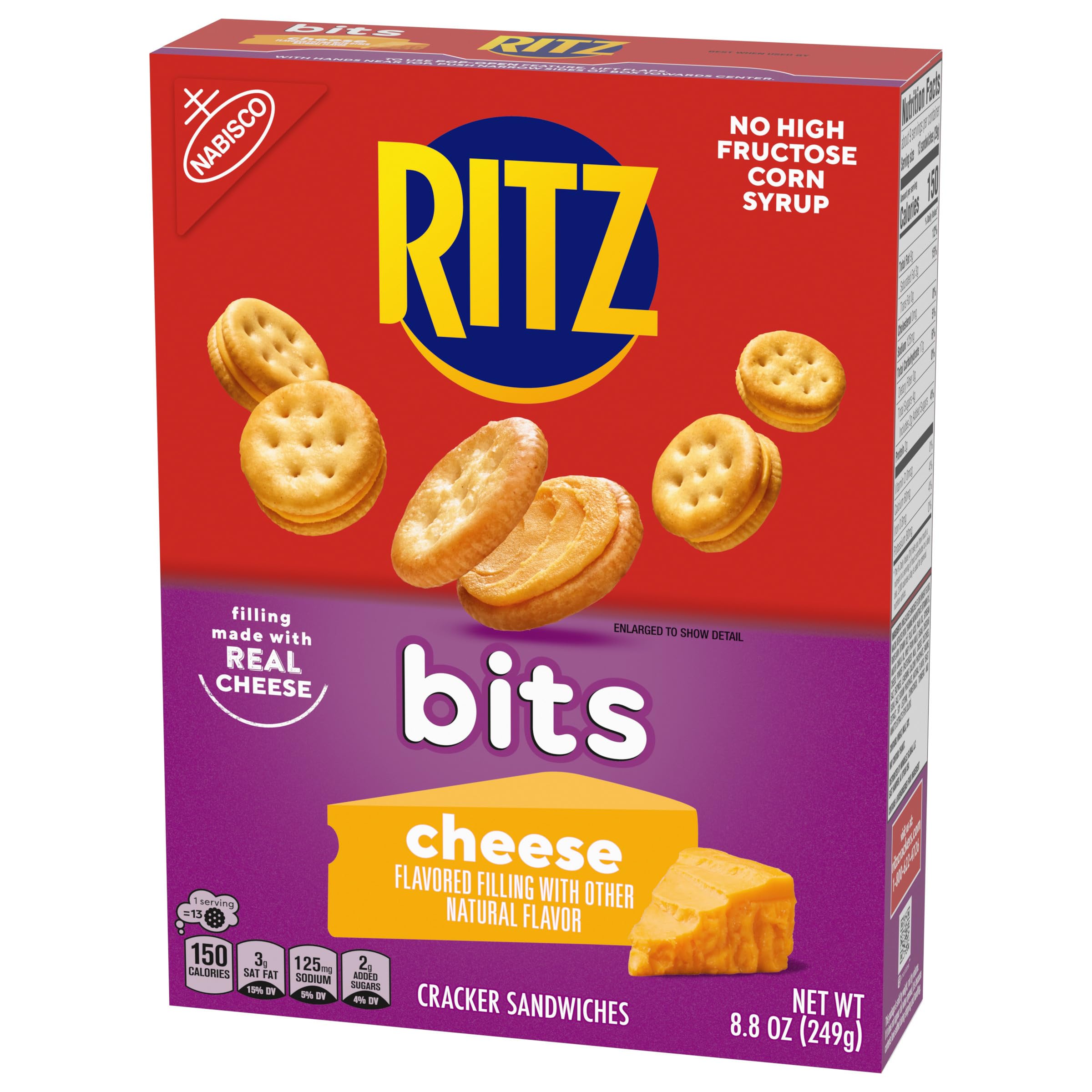 RITZ Bits Cheese Sandwich Crackers - Crunchy Snack for Kids & Adults - Perfect for Lunch Boxes, School, Office & Road Trips - 8.8 oz Pack
