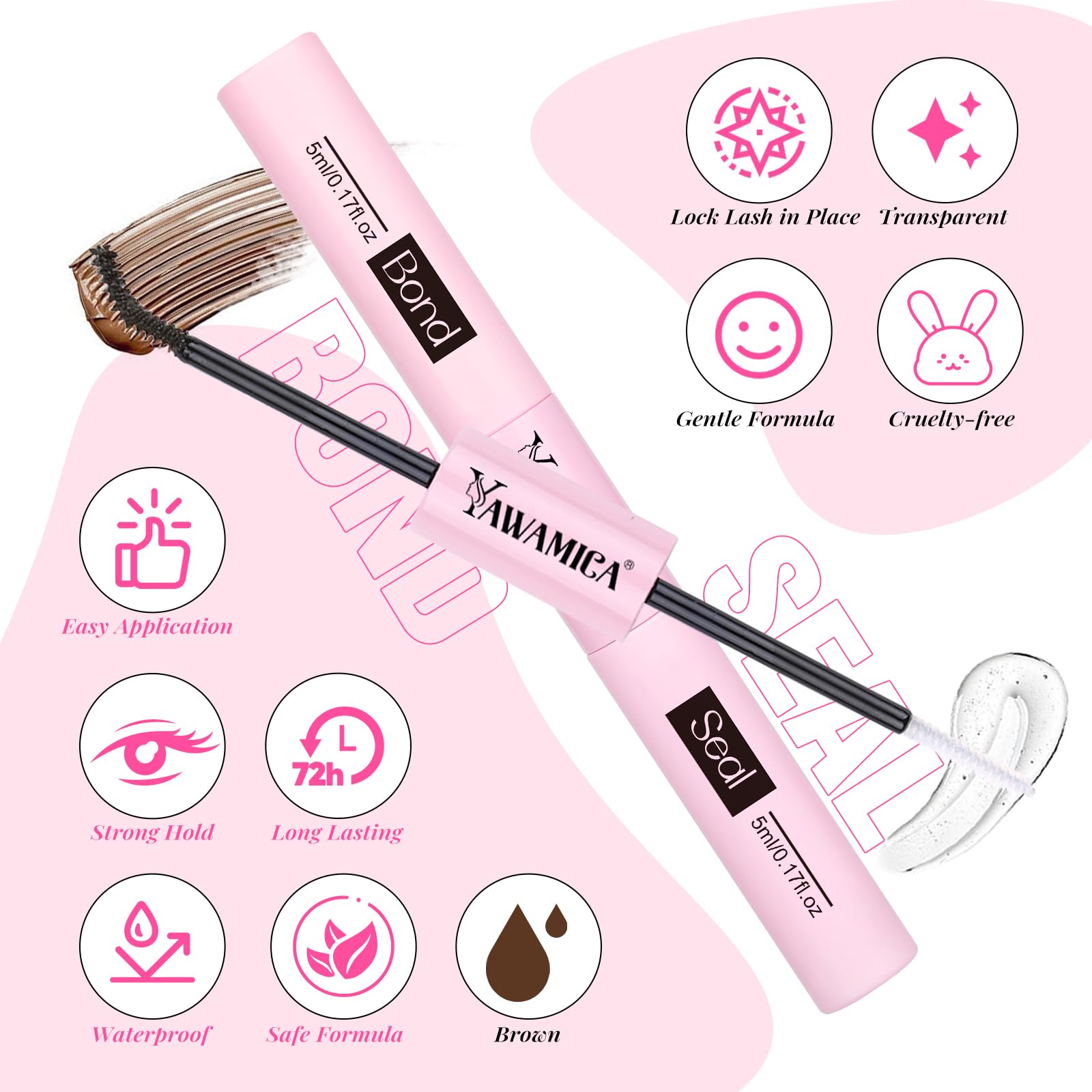 Yawamica Professional Eyelash Extension Glue - Waterproof 2-in-1 Bond & Seal Adhesive for DIY Cluster Lashes, Long Lasting 72 Hours, Dark Brown (10ml) - Perfect for Salon Quality Extensions at Home or Professional Use
