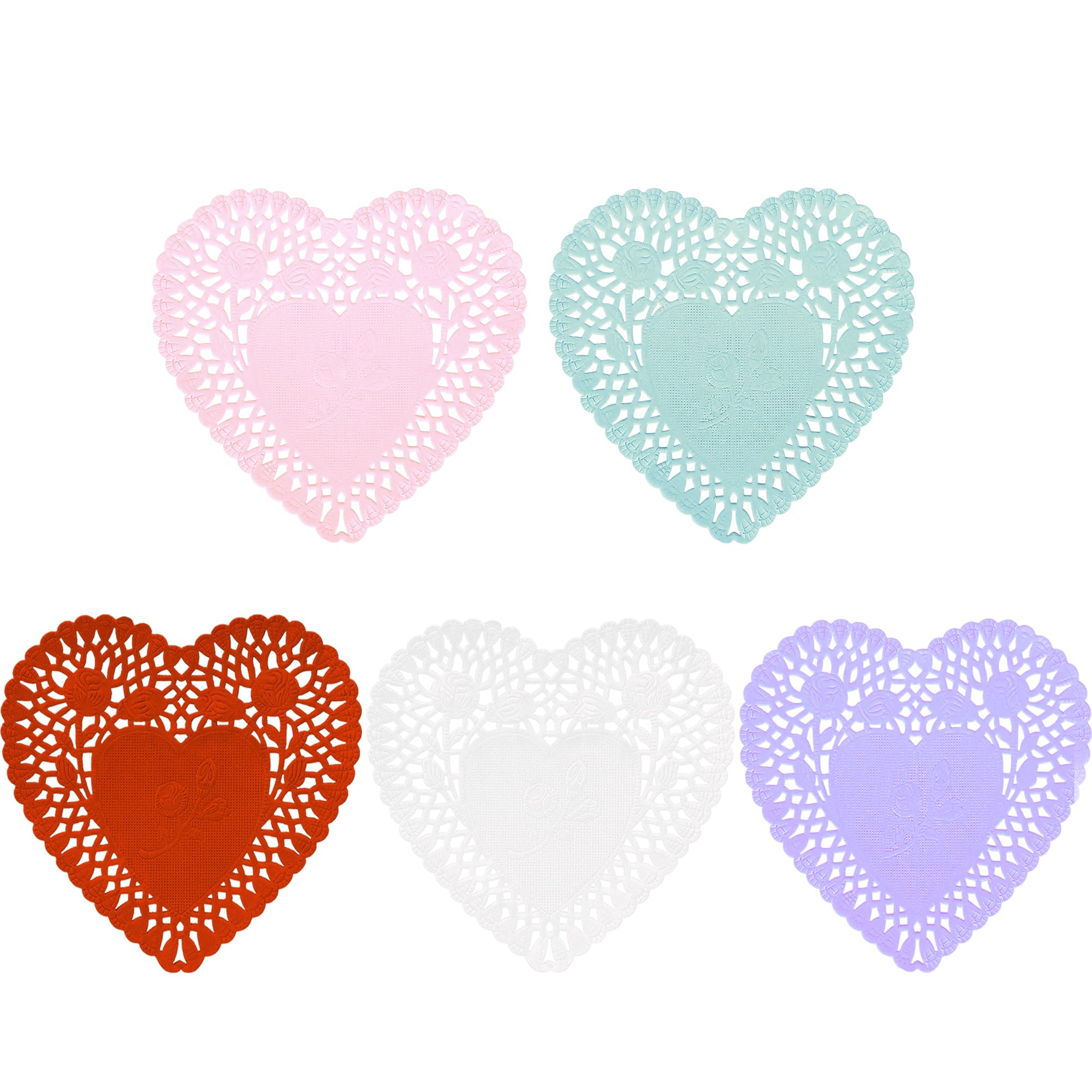 Heart Shaped Paper Doilies - 4 Inch Lace Doilies for Crafts, 150 Pcs (Red, Pink, White, Purple, Blue - 30 Each) - Perfect for Valentine's Day Decorations, Wedding Centerpieces, Cupcake Liners & DIY Scrapbooking