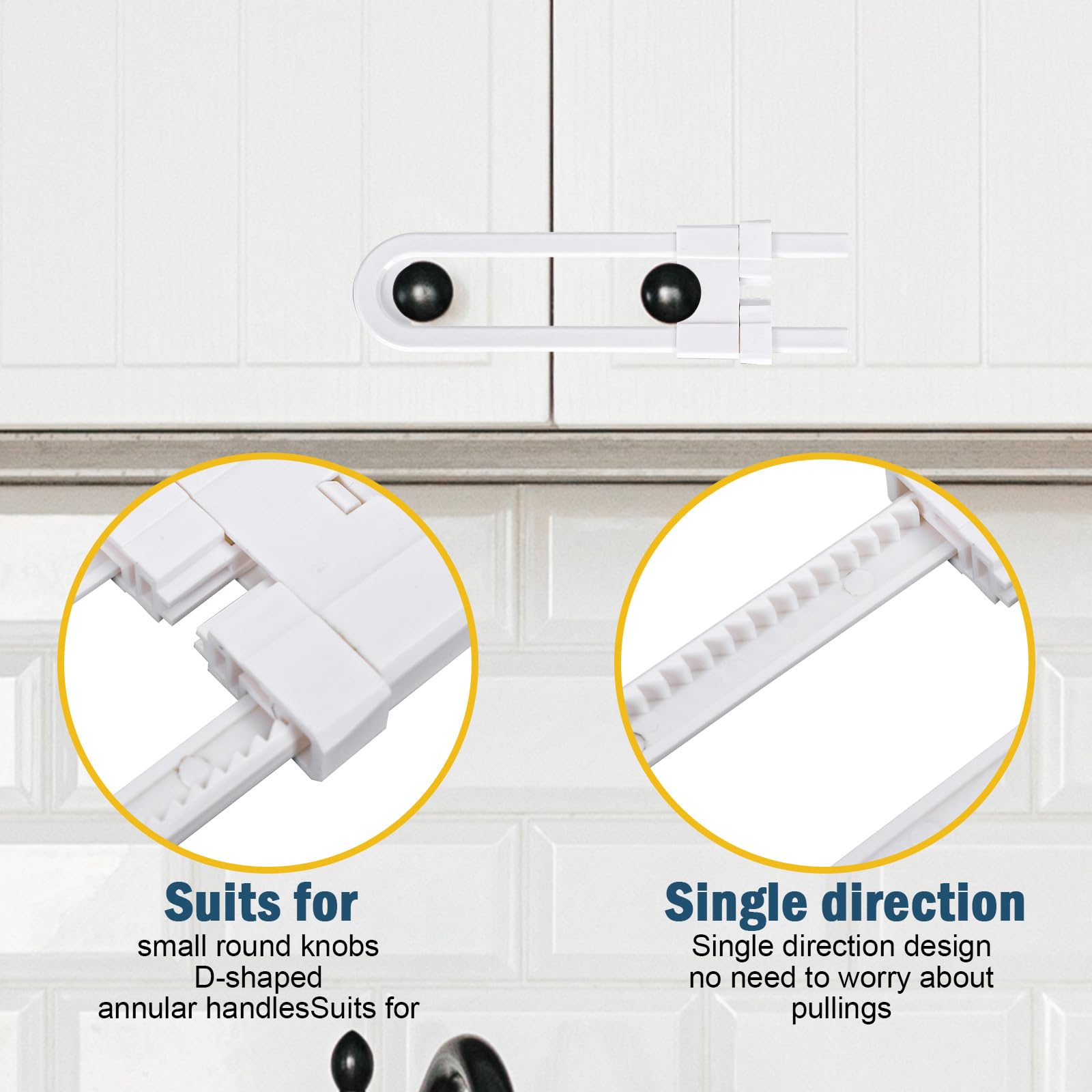 20Pcs Baby Safety Cabinet Locks - Childproof U-Shaped Latches for Sliding Doors, Drawers & Cupboards | Adjustable White Cabinet Locks for Handles & Knobs | Perfect for Baby Proofing Kitchens, Bathrooms & Nursery Furniture