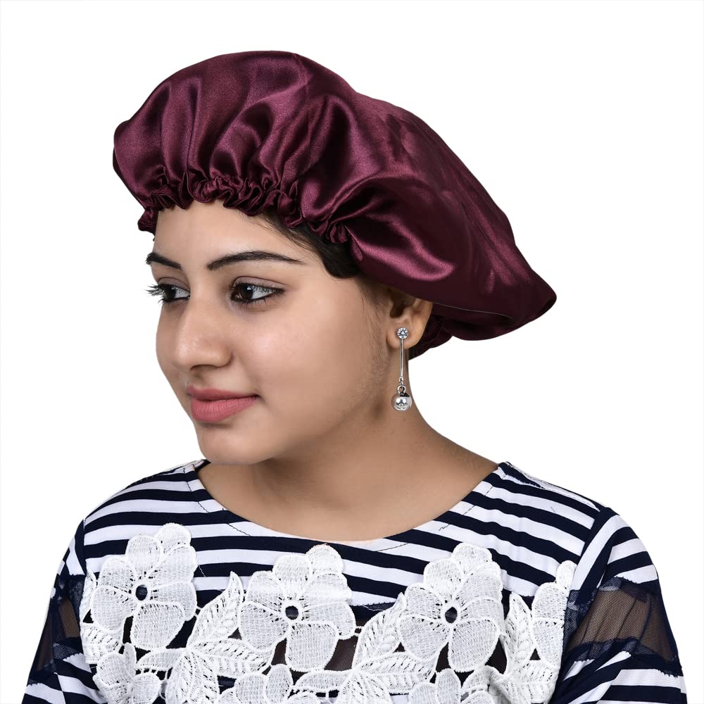 Matkooz Satin Silk Hair Bonnet for Sleeping - Double Layered Premium Bonnet for Women & Girls - Soft Silk Sleep Cap for Curly, Natural & Protective Hairstyles - Perfect for Nighttime Hair Care & Travel