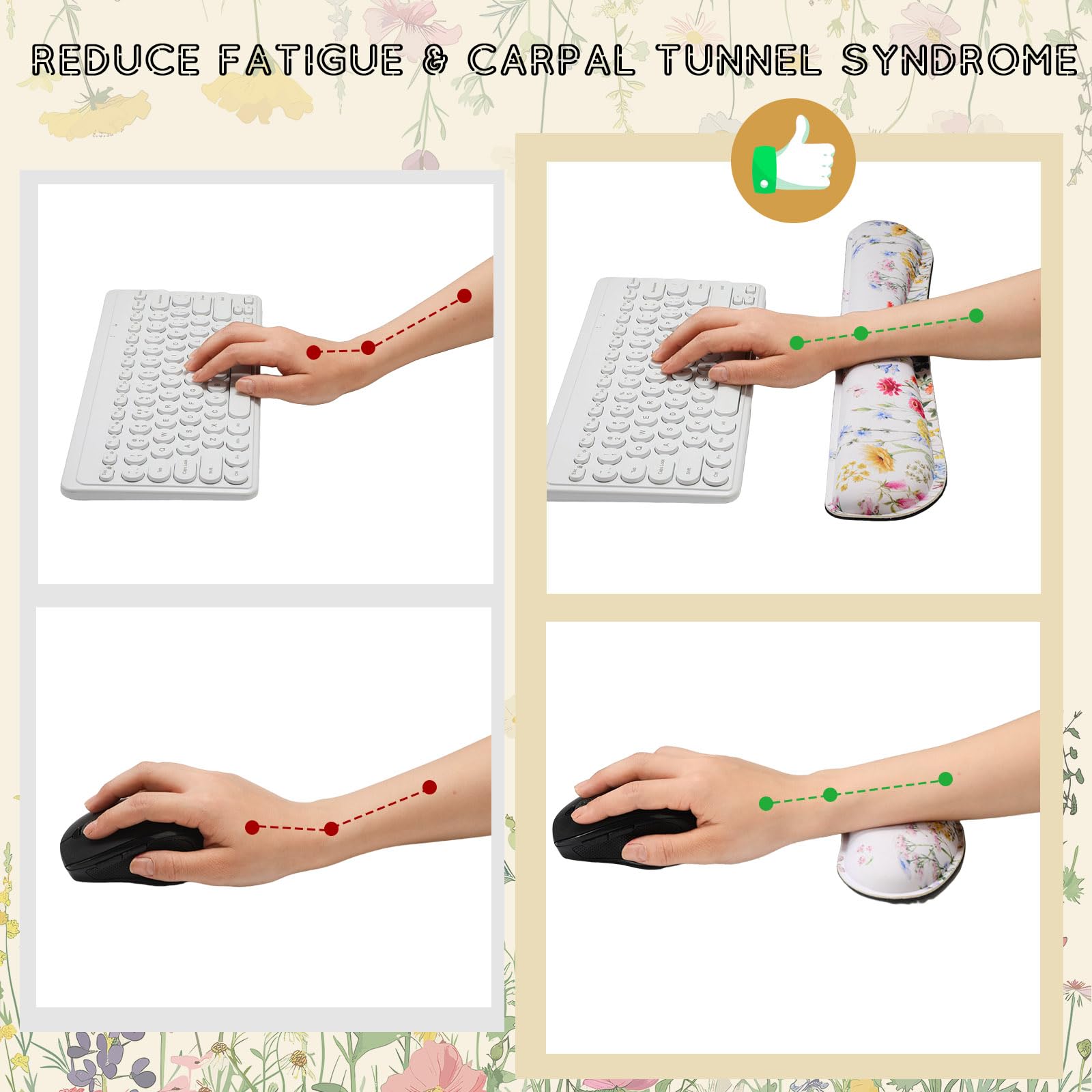 Saillong 4-Piece Floral Mouse Pad Set - Extra Large Wildflower Desk Mat, White Gaming Mouse Pad with Wrist Support for Women & Coworkers - Perfect for Office, Home & Gaming Setup