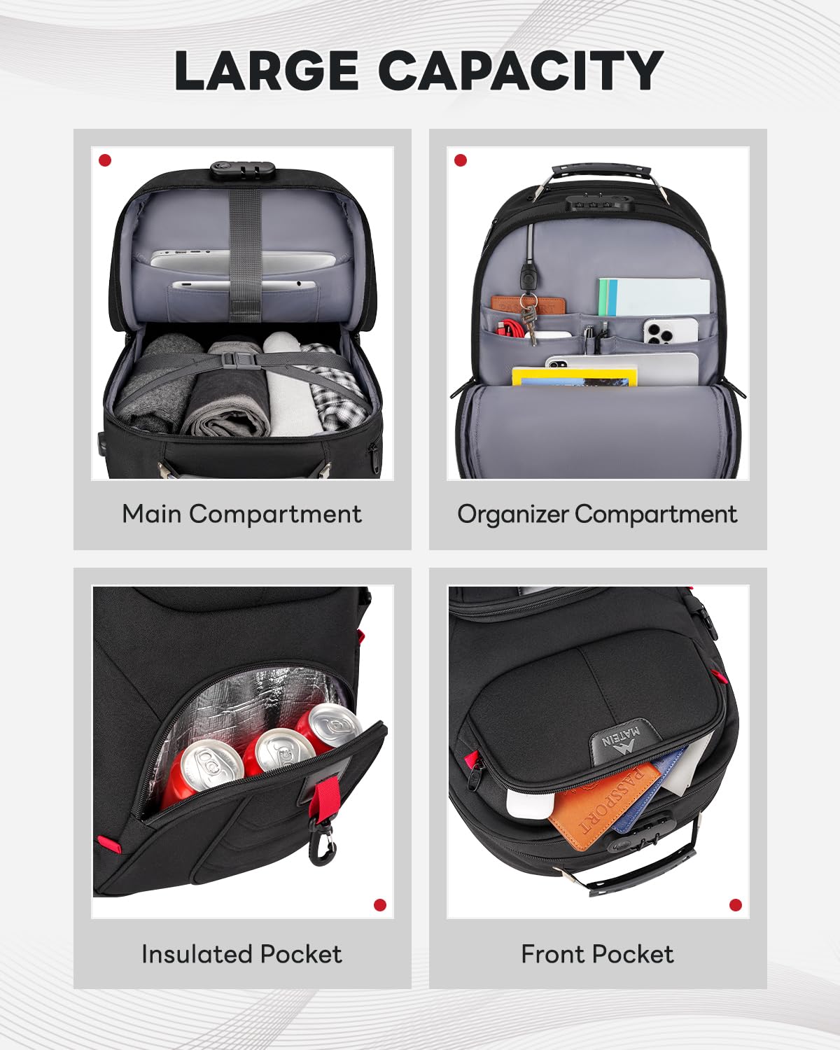 MATEIN 17 Inch Wheeled Laptop Backpack for Men & Women - Anti-Theft Rolling Carry On Luggage with USB Charging Port, Water Resistant Business Travel Backpack for Work, College, Airplane & Commuting