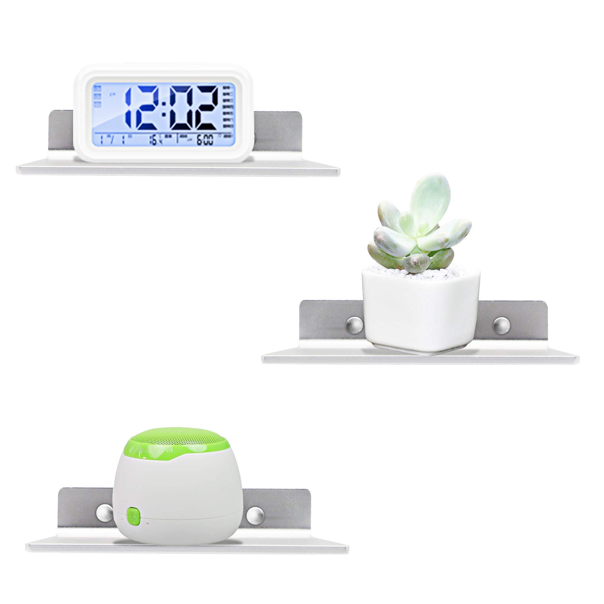 SinLoon 6 Inch Small Wall Mount Shelf - Flat Satin Aluminum Bathroom Organizer for Smartphone, Tablet, Toiletries & Small Speakers (Silver) | Space-Saving Storage Solution for Bathroom, Kitchen & Bedroom