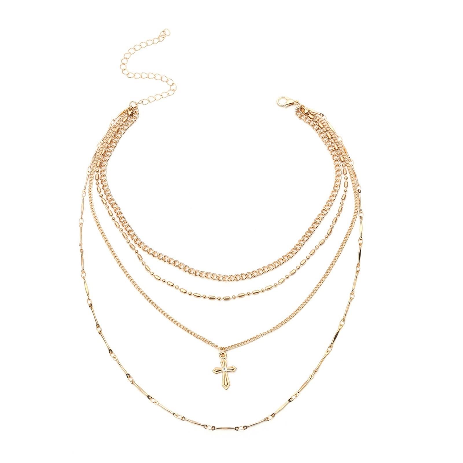 Wycian Mini Cross Necklace for Women – Boho Layered Gold Alloy Pendant Necklace 38CM, Dainty Jewelry for Everyday Wear | Perfect for Casual, Office & Gift Occasions