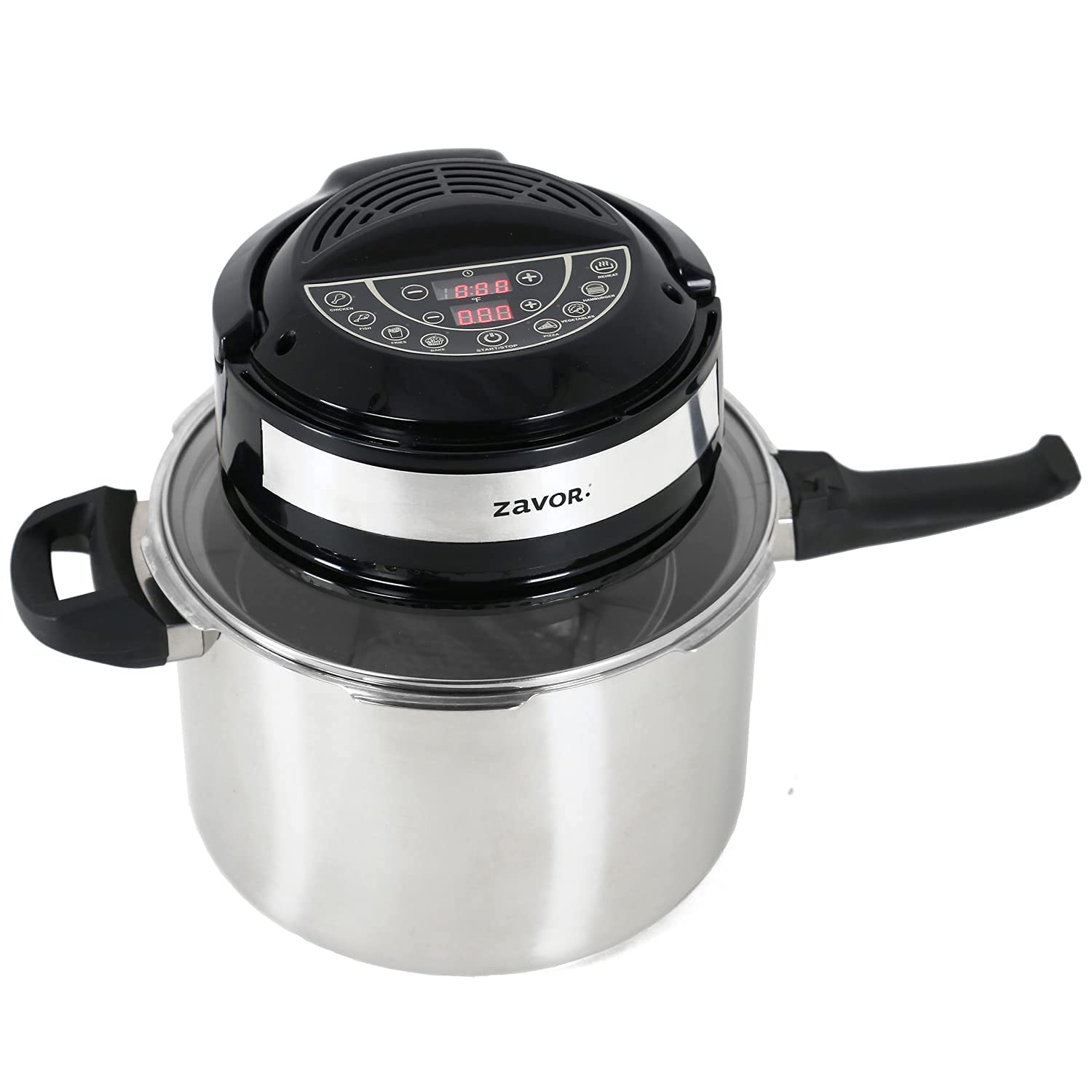 Zavor 8-in-1 Air Fryer Lid for 6Qt & 8Qt Stovetop Pressure Cookers - Compatible with Multicookers, Instant Pots & Stock Pots | Includes Stainless Steel Basket, Silicone Mat, Cooking Tongs & Free Recipe eBook | Perfect for Healthy Frying, Roasting & Baking at Home