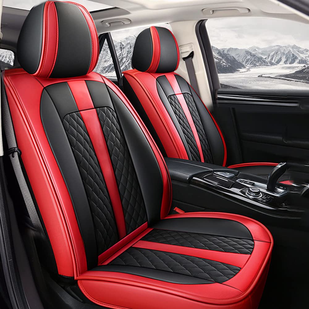 Premium XL-7 Luxury Leather Car Seat Covers - Waterproof, Scratchproof & Non-Slip Protection | Full Set with Airbag Compatibility (Black/Red) | Perfect for SUVs, Trucks & Long-Distance Driving