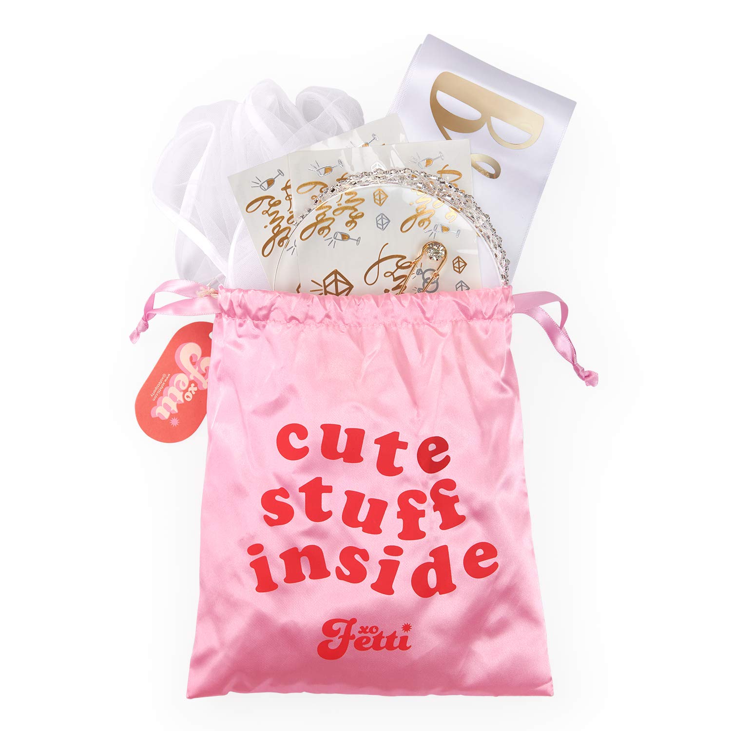 Fetti Bachelorette Party Decorations Kit - Bride to Be Sash, Rhinestone Tiara, Veil & Bridal Shower Accessories with Bride Tribe Temporary Tattoos | Perfect for Wedding Showers, Girls Night Out & Bachelorette Parties