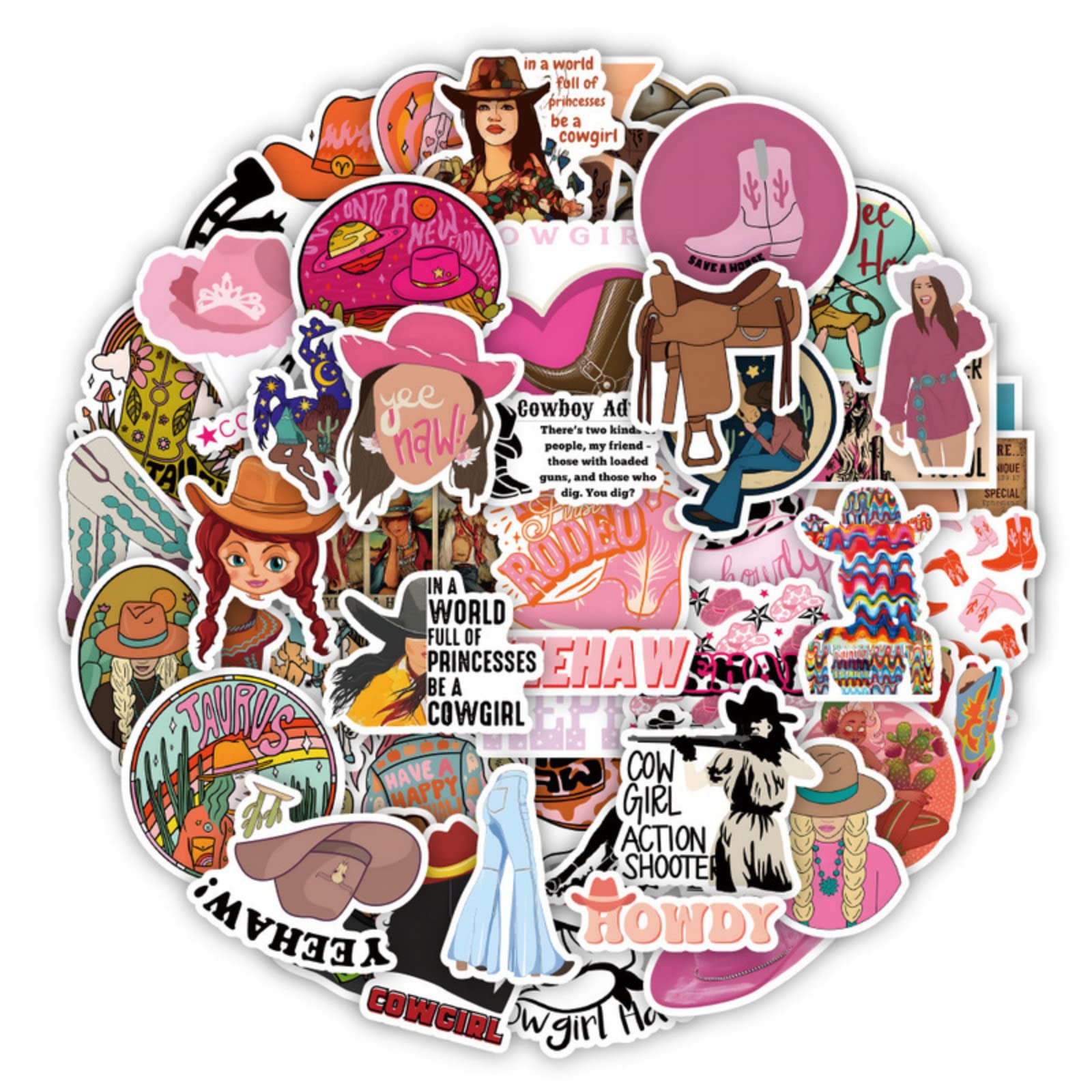 50 Adorable Cowgirl Stickers - Western Themed Decals for Scrapbooking, Laptops, Water Bottles & DIY Crafts