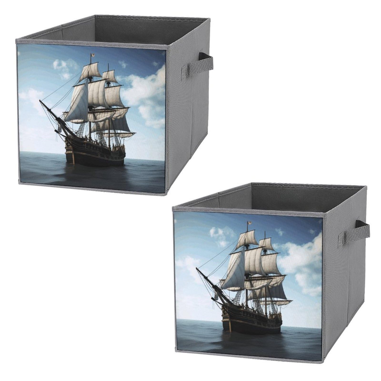 Large Collapsible Storage Bins with Handles - 2-Pack Old Sailing Ship Design Fabric Storage Cubes for Closet, Home & Office Organization | Perfect for Bedroom, Kids' Room & Dorm Storage Solutions