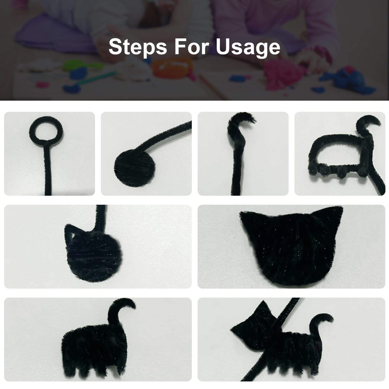 100pcs Black Pipe Cleaners for DIY Crafts - 6mm x 12
