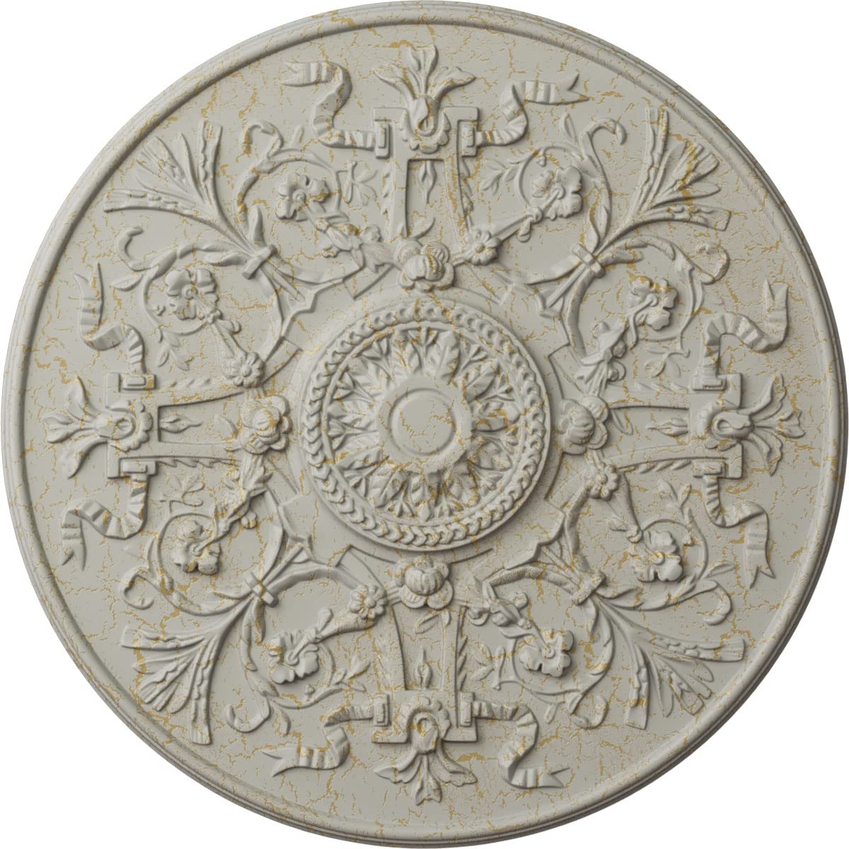 Ekena Millwork Versailles Ceiling Medallion 33 Inch - Hand-Painted Pot of Cream Crackle Finish - Fits Canopies up to 3.25 Inches - Classic Home Decor for Dining Room, Living Room & Bedroom Ceiling