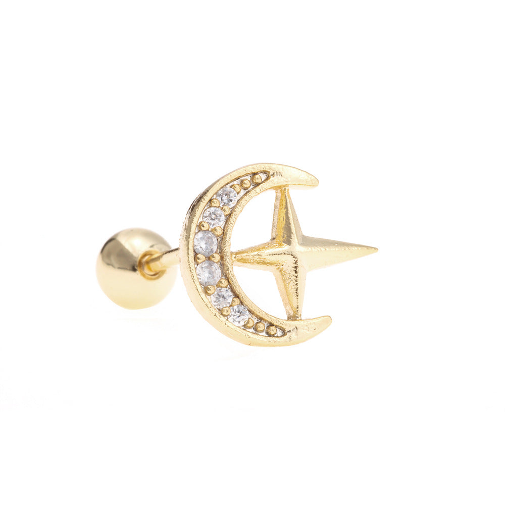 20G Cartilage Moon Star Stud Earrings for Tragus, Daith, Conch Piercing - Hypoallergenic Surgical Steel Body Jewelry | Perfect for Everyday Wear, Parties & Gifts
