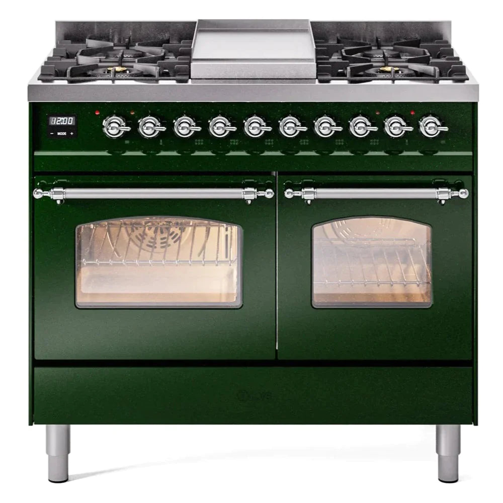 ILVE 40 Nostalgie II Series Freestanding Double Oven Dual Fuel Range - 6 Sealed Burners & Griddle - Professional Gas & Electric Range for Home Kitchen - Perfect for Baking, Roasting & Family Cooking (Model UPD40FNMP)