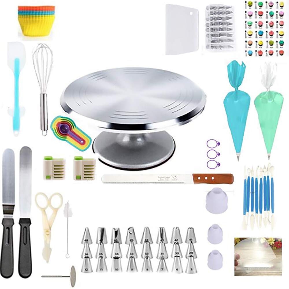 121 Pcs Rotating Cake Stand Set - Aluminum Alloy Turntable for Cake Decorating, Baking & Display - Perfect for Birthday, Wedding & Layered Cakes - Essential Cake Decoration Tools for Professional & Home Bakers