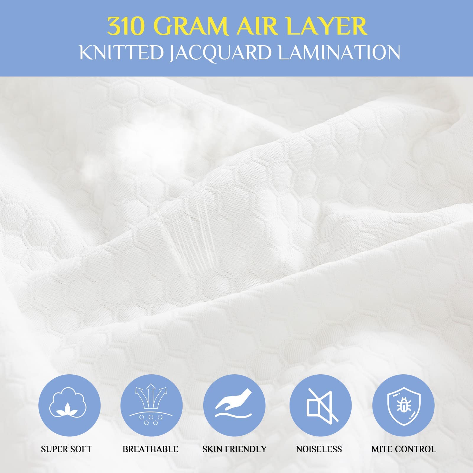 HENGWEI 100% Waterproof Queen Size Mattress Protector - Ultra Soft, Breathable, Noiseless, Dust Proof - 310 GSM Air Layer, Deep Pocket Fits Up to 18