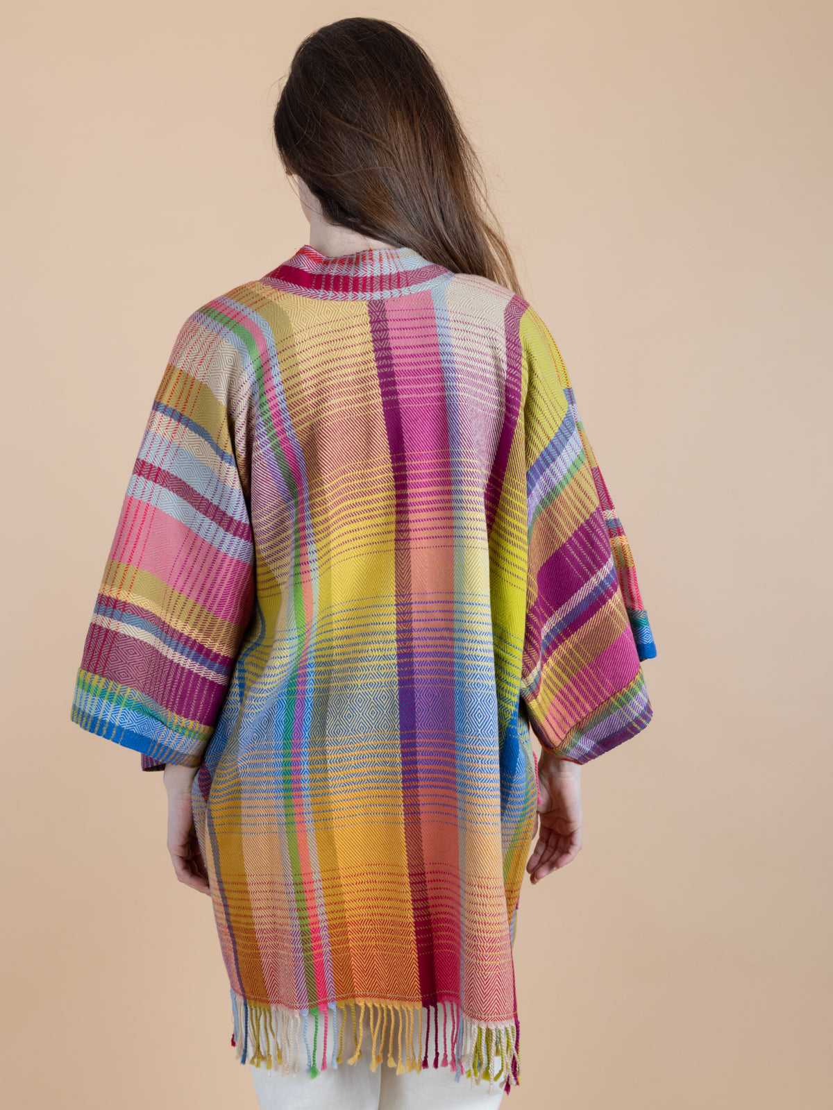 Rainbow Tartan Long Jacket for Women - Stylish Plaid Coat with Belt, Vintage Fashion Outerwear - Perfect for Fall, Winter & Casual Outfits
