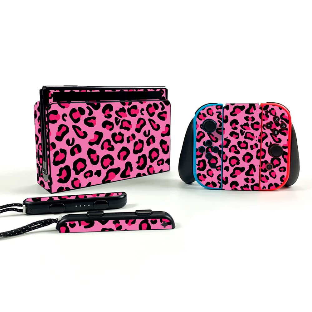 MightySkins Pink Leopard Vinyl Skin Decal for Nintendo Switch OLED - Protective, Durable Cover | Easy to Apply & Remove | Made in USA | Perfect for Gaming, Travel & Personalization