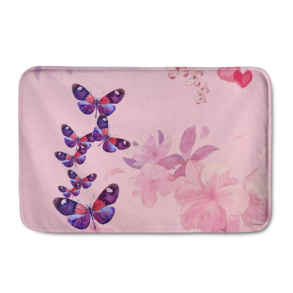 Christmas Doormat - Soft Indoor/Outdoor Holiday Entrance Mat for Kitchen, Bathroom & Front Door - Pink Butterfly Print - Perfect for Festive Home Decor & Seasonal Greetings