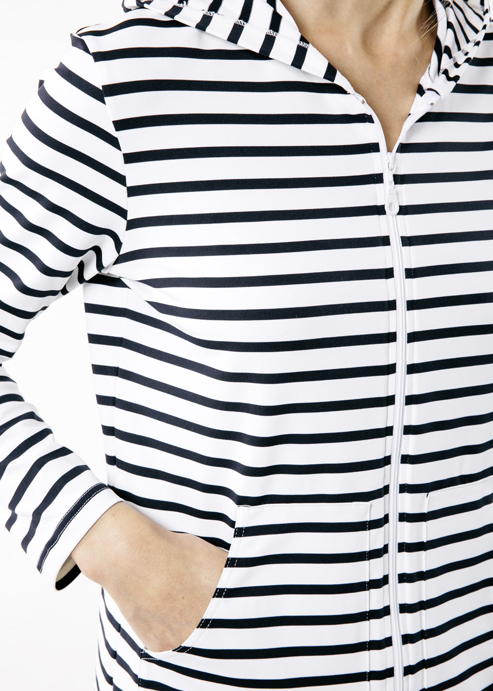 PLOUGASTEL II Striped Hoodie Jacket - Stretch Fabric with UV Protection (White/Navy) | Casual Wear, Outdoor Activities & Sun Protection