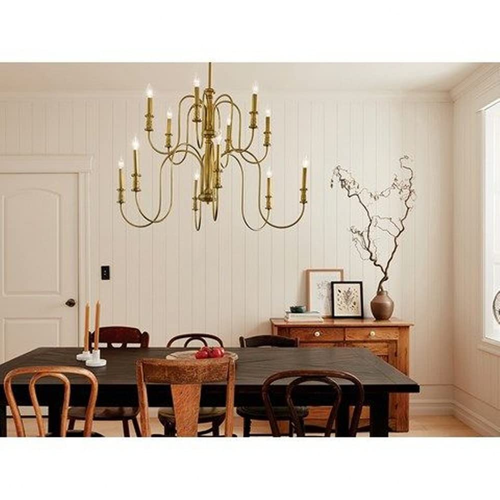 Kichler Karthe 42 Inch 12-Light Chandelier in Beech Wood & Brushed Nickel Finish - Elegant Dining Room Lighting for Modern Farmhouse & Traditional Home Decor