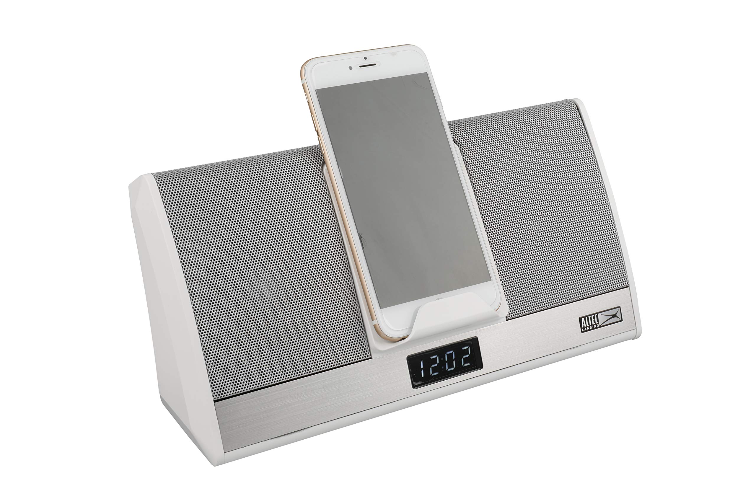 Altec Lansing Octave Wireless Bluetooth Speaker with QI Wireless Charging Dock | Portable Stereo Sound, 8-Hour Battery, Alarm Clock | Perfect for Home, Office & Travel
