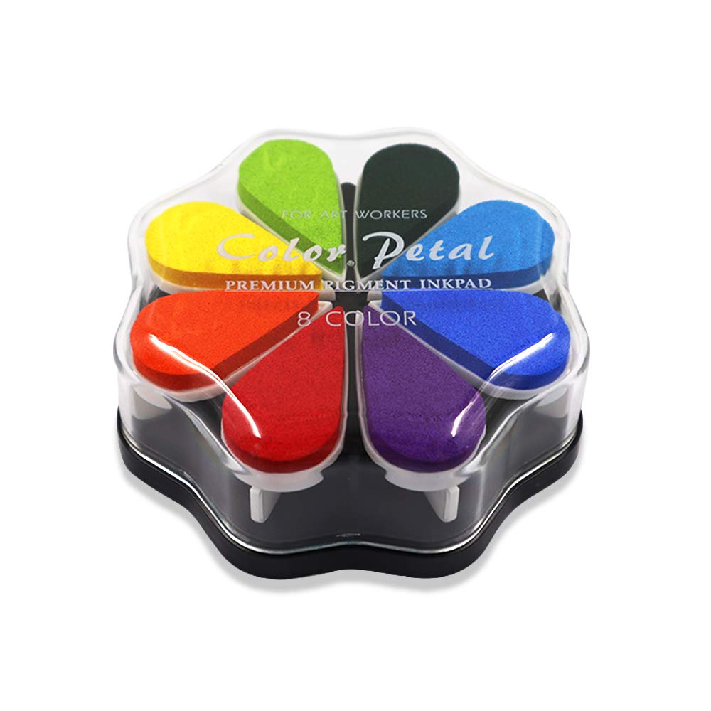 8 Colors Petal-Shaped Craft Ink Pad Stamps - DIY Rainbow Rubber Ink Pads for Kids, Card Making, Scrapbooking & Painting - Non-Toxic Finger Stamp Pads for Arts & Crafts Projects (Perfect for Birthday Cards, School Projects & Creative Play)