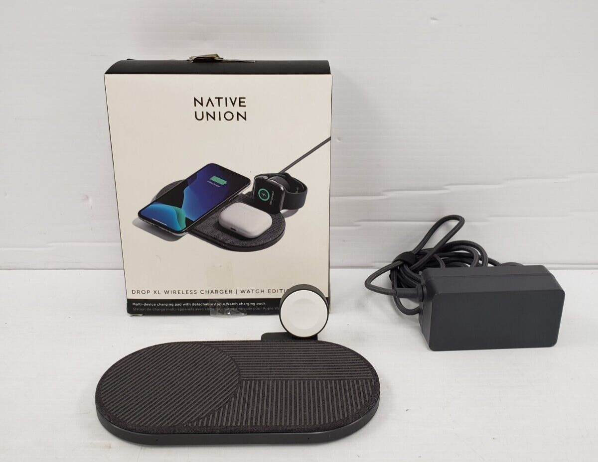 Native Union DROPXLW01 Fast Wireless Charger - Qi-Certified 15W Charging Pad for iPhone 14/13/12, Samsung Galaxy S23/S22 - Perfect for Home, Office & Nightstand Charging