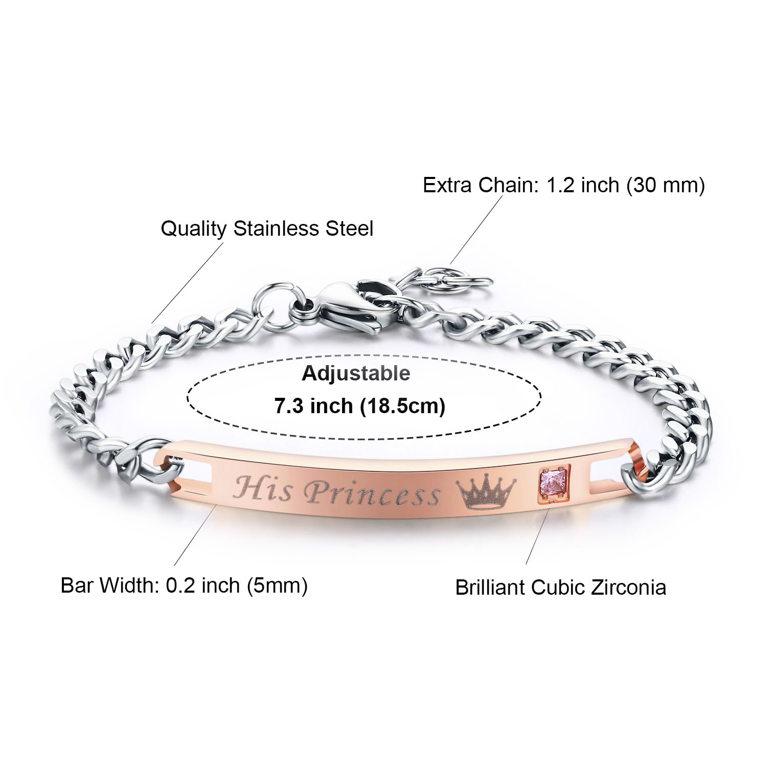 His & Hers Couples Bracelets - King & Queen Matching Set, Stainless Steel Anniversary Gifts for Couples - Perfect for Anniversaries & Romantic Dates