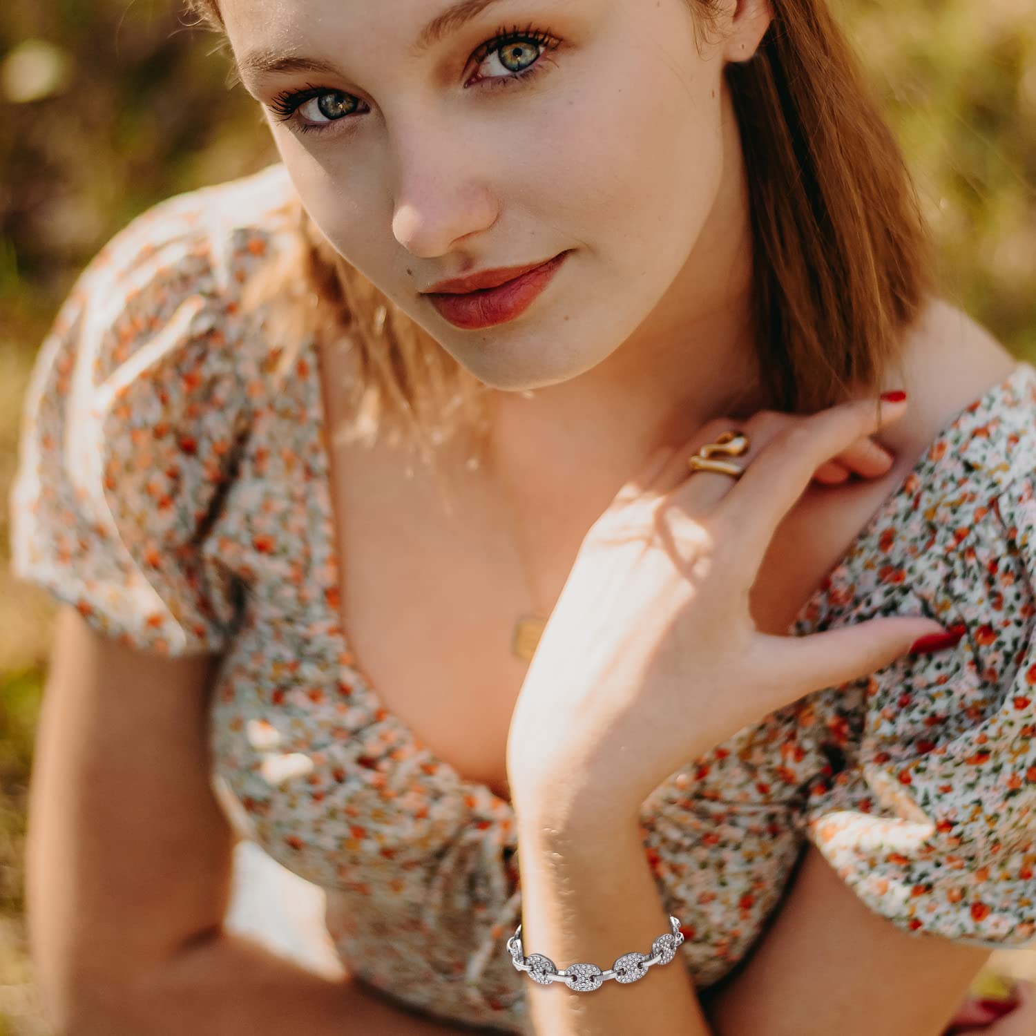 14K Gold & Silver Rhinestone Tennis Bracelet for Women | Sparkly Crystal Diamond Circle Bracelet | Elegant Gift for Her | Perfect for Weddings, Parties & Special Occasions